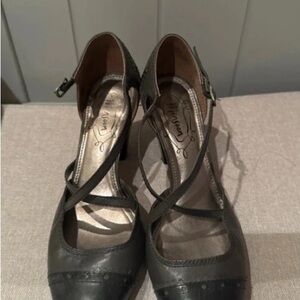 Monsoon Charcoal and Black Cross-Strap Heels